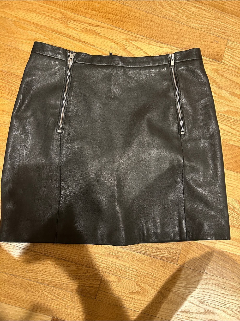 Maje Black Genuine Leather Mini Skirt with Front Zips